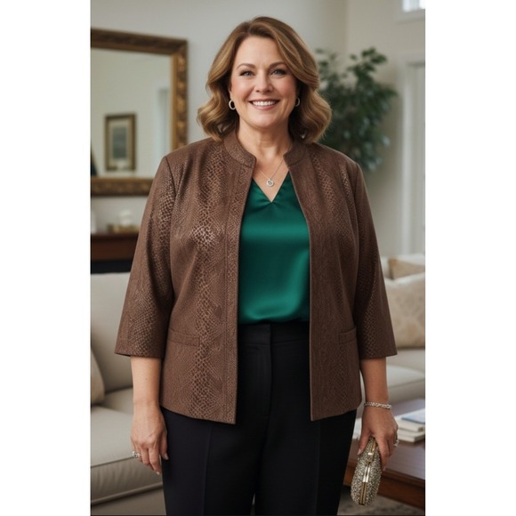 Alfred Dunner Jackets & Blazers - Alfred Dunner Brown Animal Print Jacket Blazer Washable Office Womens Size 18W